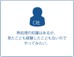 C社「熱処理の知識はあるが、見たことも経験したこともないのでやってみたい」